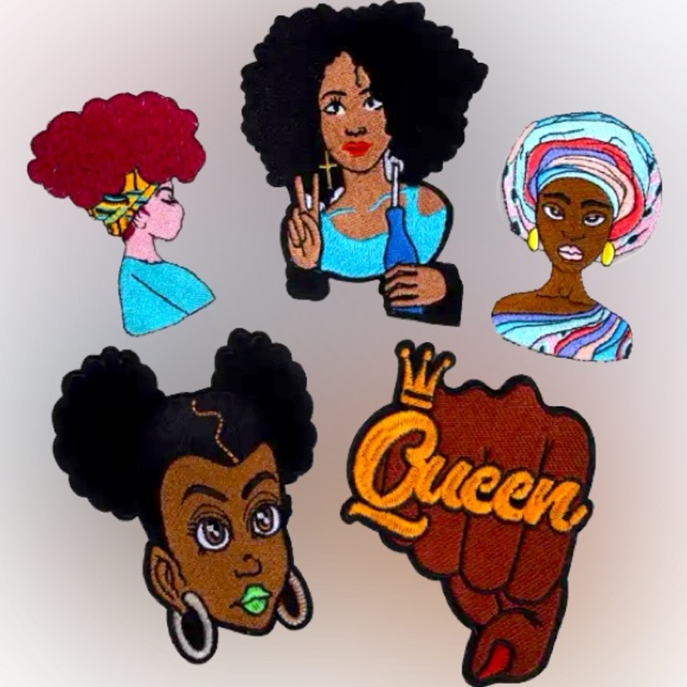 African American Women Iron On Embroidery Patch - 5 pieces